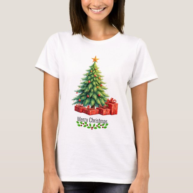 God jul, Decorated Träd T Shirt (Framsida)