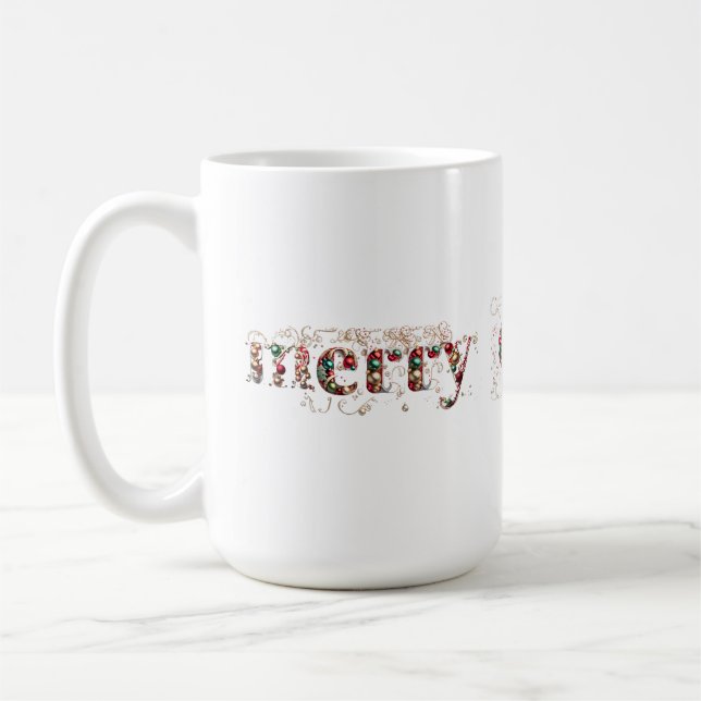 God jul Decorative Guld och Baubles Text Kaffemugg (Vänster)