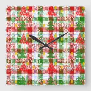 God jul Decorative Play Tartan Fyrkantig Klocka