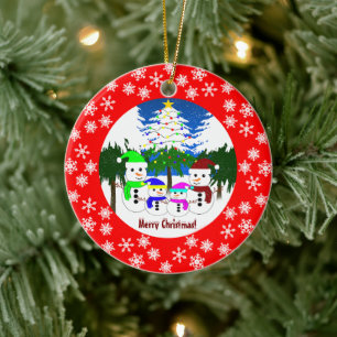 God Jul! Dekoration för keramik i Snögubbe-familje