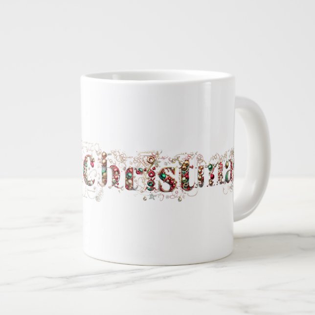 God Jul Dekorativ Guld och Pryl Text Jumbo Mugg (Framsida höger)
