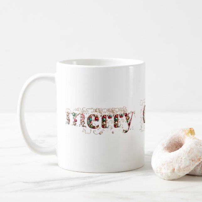 God Jul Dekorativ Guld och Pryl Text Kaffemugg (Med munk)