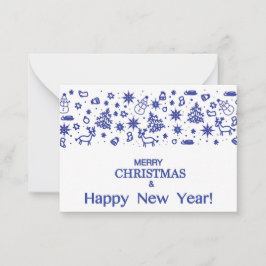 God jul! Dekorativt blått teckning i doodl Anteckningskort