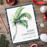 God jul dekorerat kusten Handflatan Träd Anteckningskort<br><div class="desc">Ett platta hälsningskort i snyggt med modernt och handskrivet manustypografi med dekorerat Handflatan Träd. Anpassa det här kortet enkelt genom att klicka på knappen "Anpassa".</div>