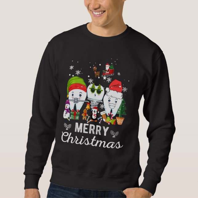 God jul Dentist Teeth Santa Dental Elf Sno Lång Ärmad Tröja (Framsida)