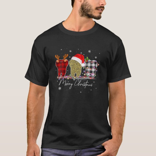 God jul Dentist Teeth Santa Hat Julafton Leopa T Shirt (Framsida)
