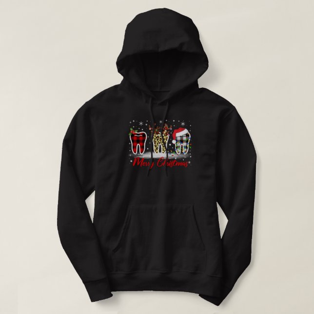 God jul Dentist Teeth Santa Leopard Pl Hoodie (Design framsida)