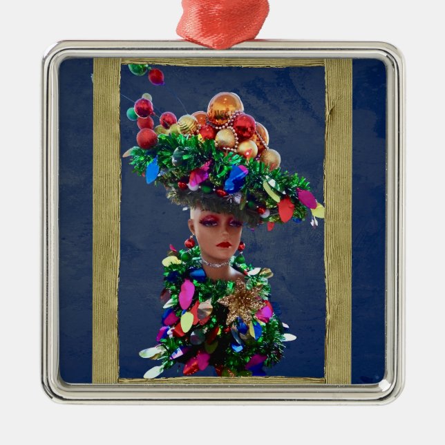 God jul, Derby Party Hat med färgglad Bollar Julgransprydnad Metall (Framsidan)