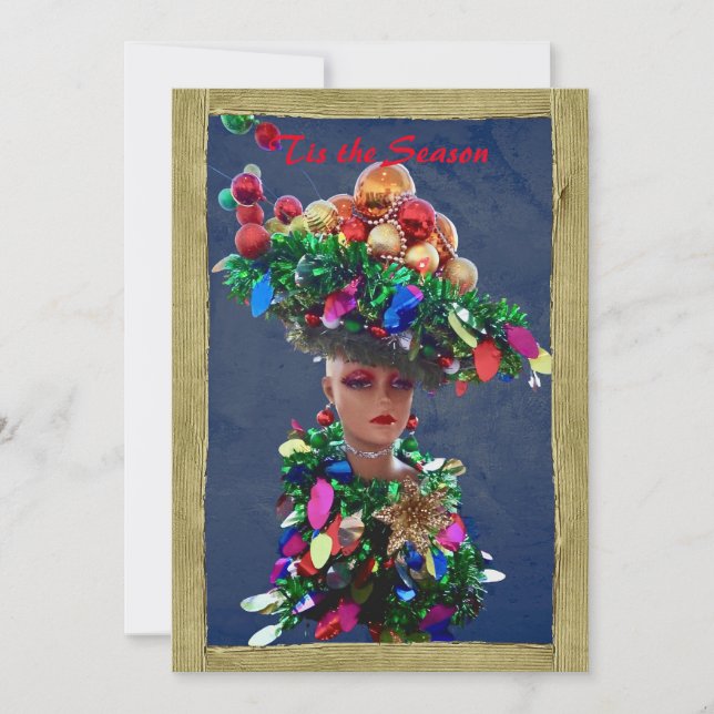 God jul, Derby Party Hat med färgglad Bollar Julkort (Framsida)