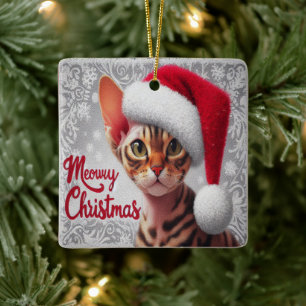 God jul Devon Rex Cat, Julafton Santa Cat Julgransprydnad Keramik