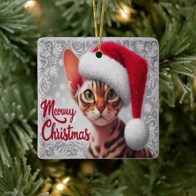 God jul Devon Rex Cat, Julafton Santa Cat Julgransprydnad Keramik (Träd)
