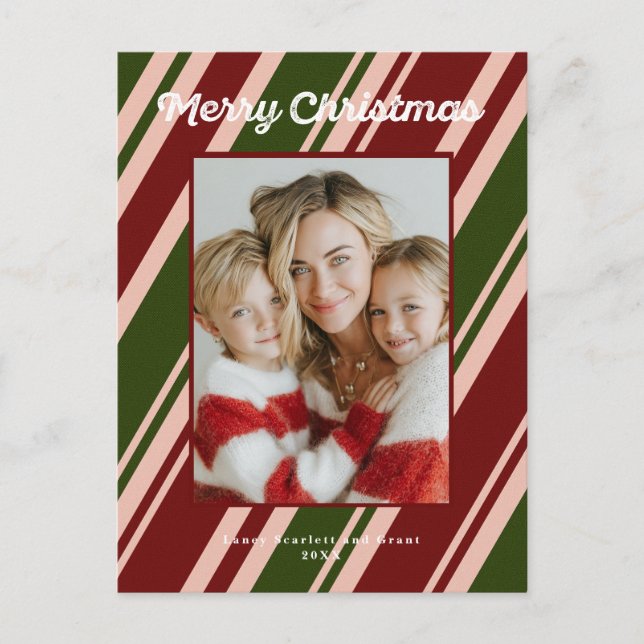 God Jul diagonala ränder Vykort (Framsida)