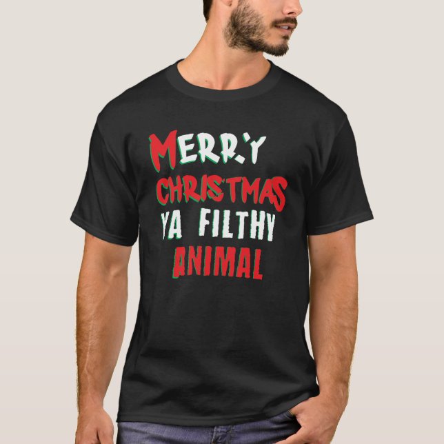 God jul dig nedsmutsad djur rolig vuxen julafton t shirt (Framsida)