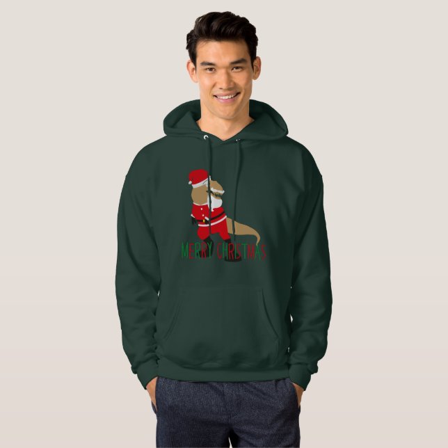 god jul dinosaur jultomten hoodies hoodie (Hel framsida)