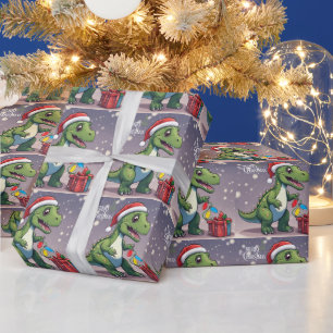 God jul Dinosaur med nuvarande läge Presentpapper