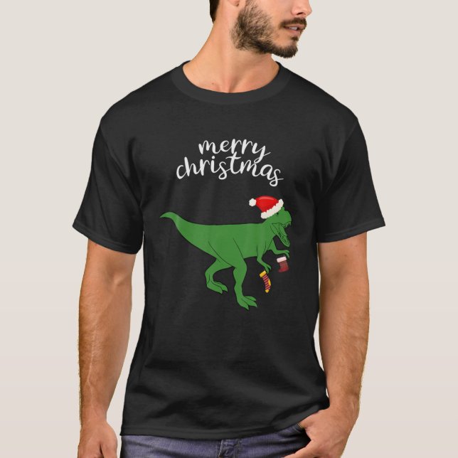 God jul, Dinosaur T Rex Pajamas Manar Boys Ki Shirt (Framsida)