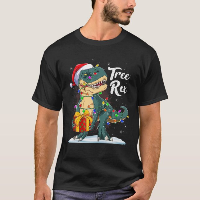 God jul Dinosaur Träd Rex Pajamas Julafton Lig T Shirt (Framsida)