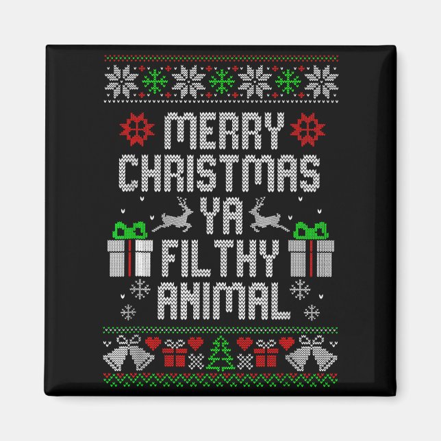 God Jul Djur Smutsiga Ya Xmas Pyjamas  Magnet (Framsidan)