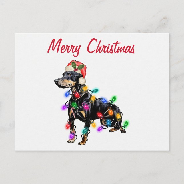 God jul Doberman Hund i Santa's Hat Helg Vykort (Framsida)