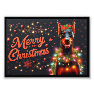 God jul Doberman Hund Twinkling Julafton Ljus Fototryck