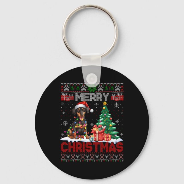 God jul Doberman Pinscher Älskare Ugly Julafton Nyckelring (Framsida)