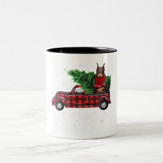 God jul Doberman Pinscher Red Lastbil Julafton Två-Tonad Mugg