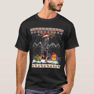God jul Doberman Pinscher Reindeer Ljus H T Shirt