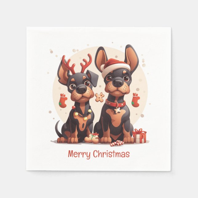 God jul Dobermann Hundar Pappersservett (Framsidan)