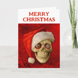 God jul. Dödskalle med jultomtehatt Kort