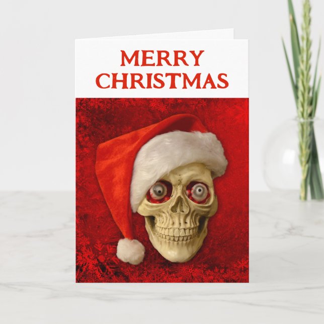 God jul. Dödskalle med jultomtehatt Kort (Framsida)