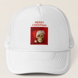 God jul. Dödskalle som bär tomtehatt Keps