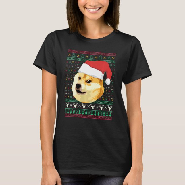 God jul Doge Meme Shiba Inu Santa Funny Ugly Swe T Shirt (Framsida)