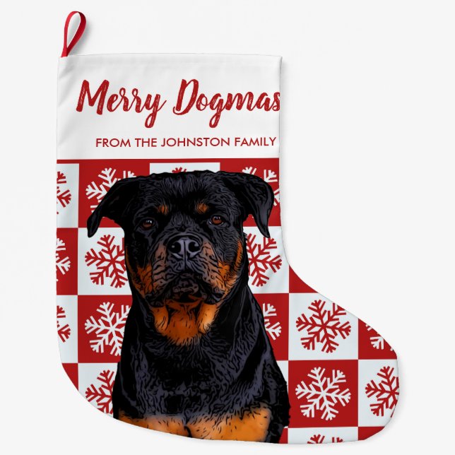 god jul Dogmas Rottweiler Festive Red Hund Stor Julstrumpa (Framsidan)