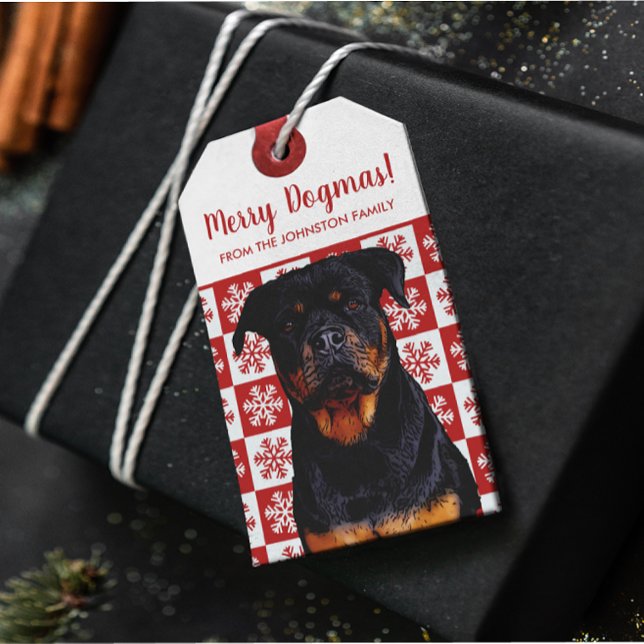 God jul Dogmas Rottweiler Festive Red Presentetikett (Skapare uppladdad)