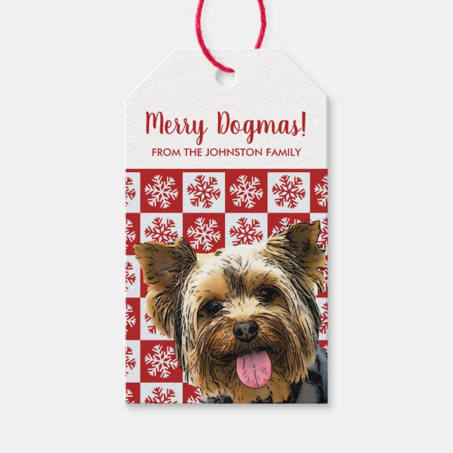 God jul Dogmas Yorkie Terrier Yorkshire Presentetikett (Framsidan)