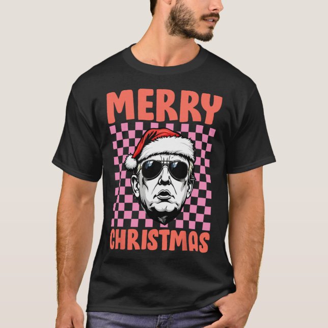 God jul Donald Trump Santa Checkered Holid T Shirt (Framsida)