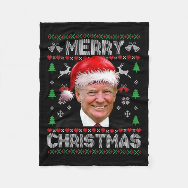 God jul Donald Trump Santa Family Julafton Ugl Fleecefilt (Framsidan)