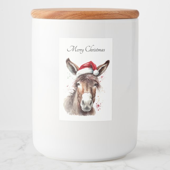 God Jul Donkey, anpassningsbar Mat Etikett (Framsida)