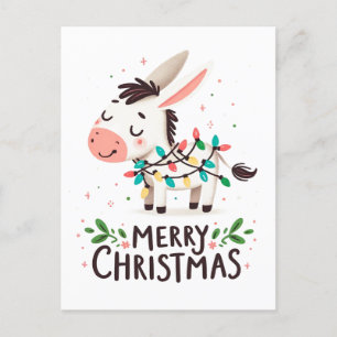 God jul Donkey Watercolor Ljus Vykort