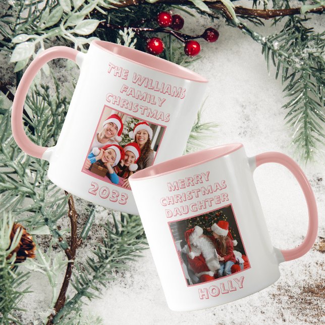 God jul Dotter Photo Rosa & White Mugg (Front And Back)