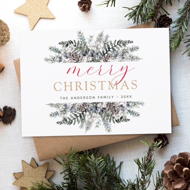 God jul Dusty Blue Greenery Helgdag Julkort (Skapare uppladdad)