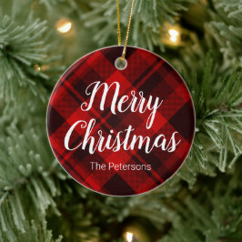 God jul, eget namn, rött svart, färgtråd julgransprydnad keramik