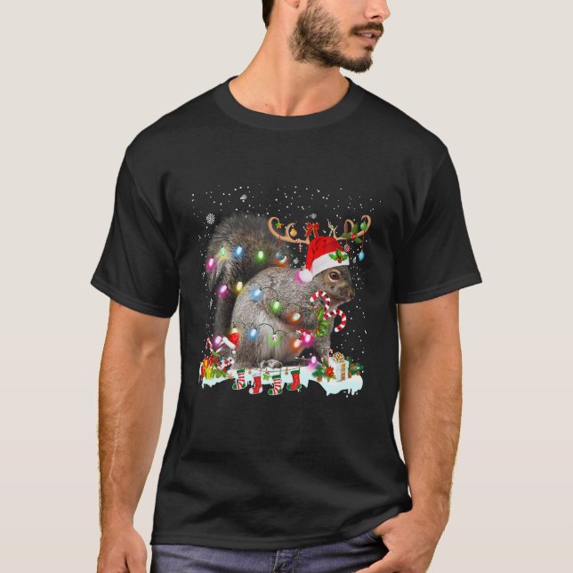 God jul ekorre Jul Julafton christmas light T Shirt (Framsida)