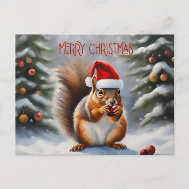 God jul ekorre och vinterskog helg vykort (Framsida)