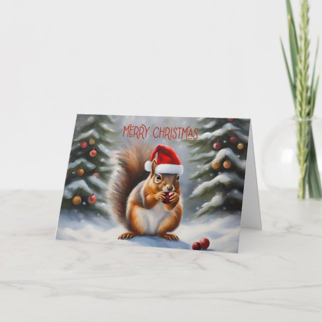 God jul ekorre och vinterskog helgkort (Framsida)