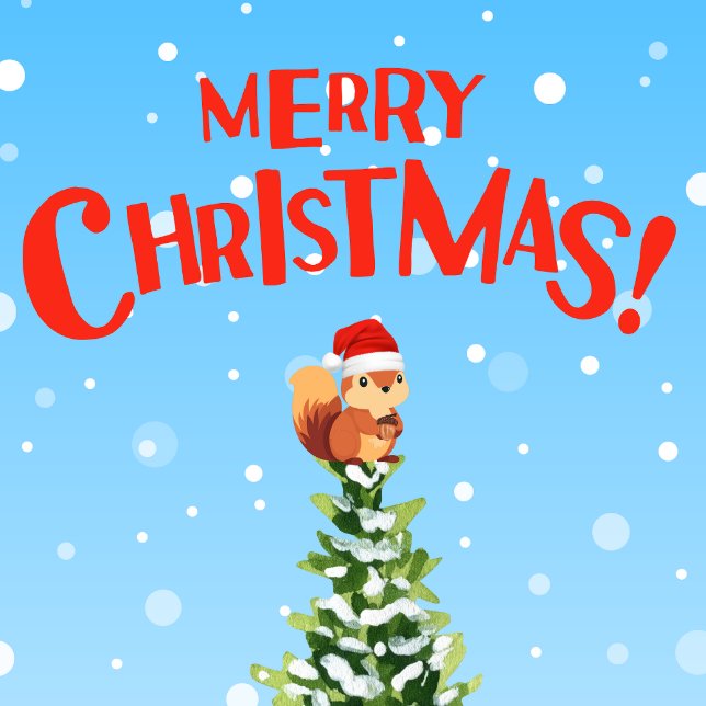 God jul ekorre ovanpå Träd Hälsningskort (Cute Squirrel)