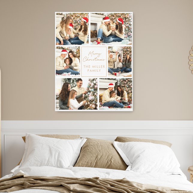 God jul Elegant Beige Family Photo Collage Canvastryck (Skapare uppladdad)