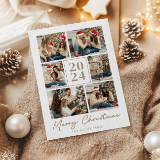God jul Elegant Beige Family Photo Collage Julkort