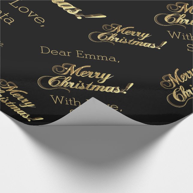 God jul Elegant Black Faux Gold Foil Text Presentpapper (Hörn)
