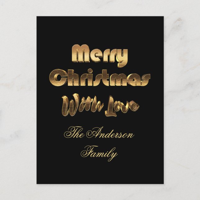 God jul Elegant Black Guld Typography Helg Vykort (Framsida)